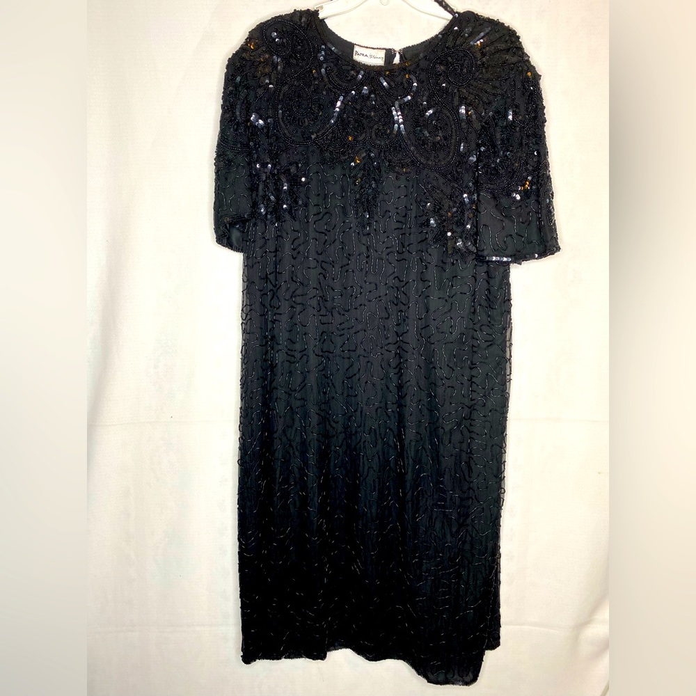 Vintage Patra Stenay Black Silk Sequin Dress size 22